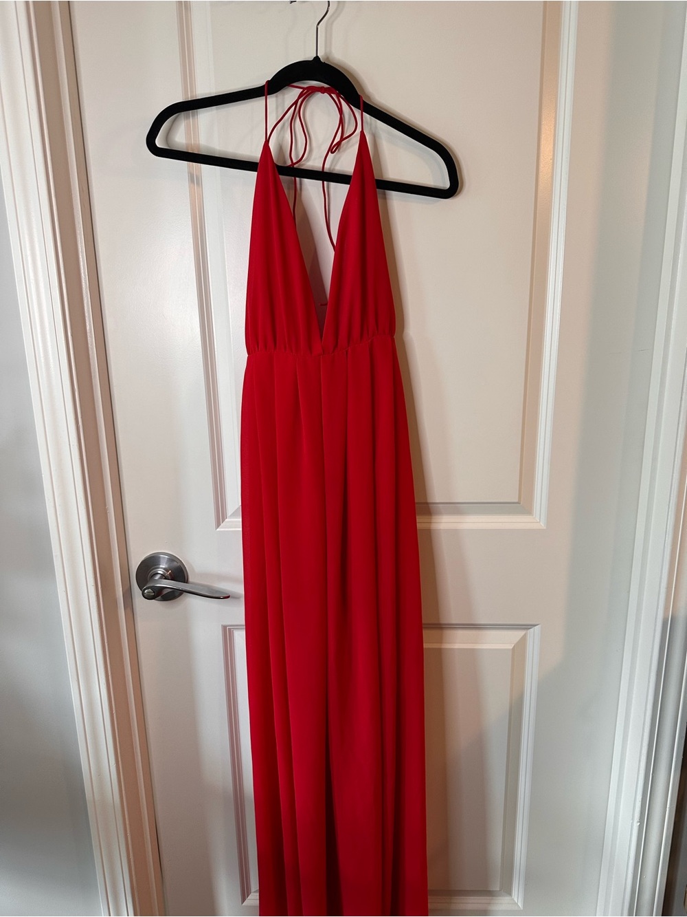 SHEIN Red Halter Plunge Neck Backless Maxi Dress Size Large